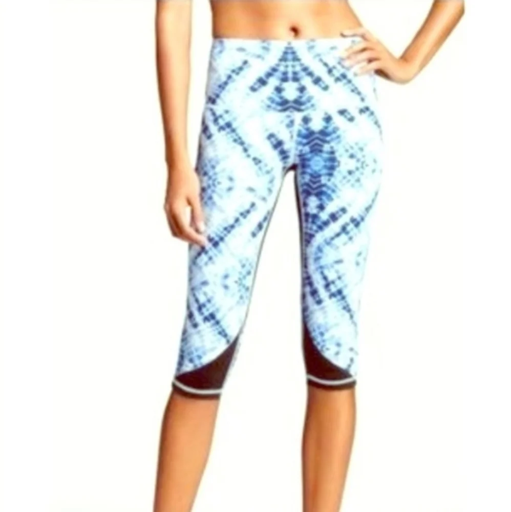 VSX Sport Knockout Capri Leggings Active Pants Black Blue‎ Tiedye S